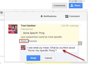 Replying to a comment on Google Docs